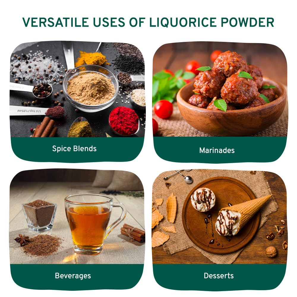 HANDPICK Licorice Root Powder (226g/8oz) Non GMO, Gluten Free, 100% Raw Ground Mulethi, Sourced from India, Glycyrrhiza Glabra, Packed in Resealable Ziplock Pouch