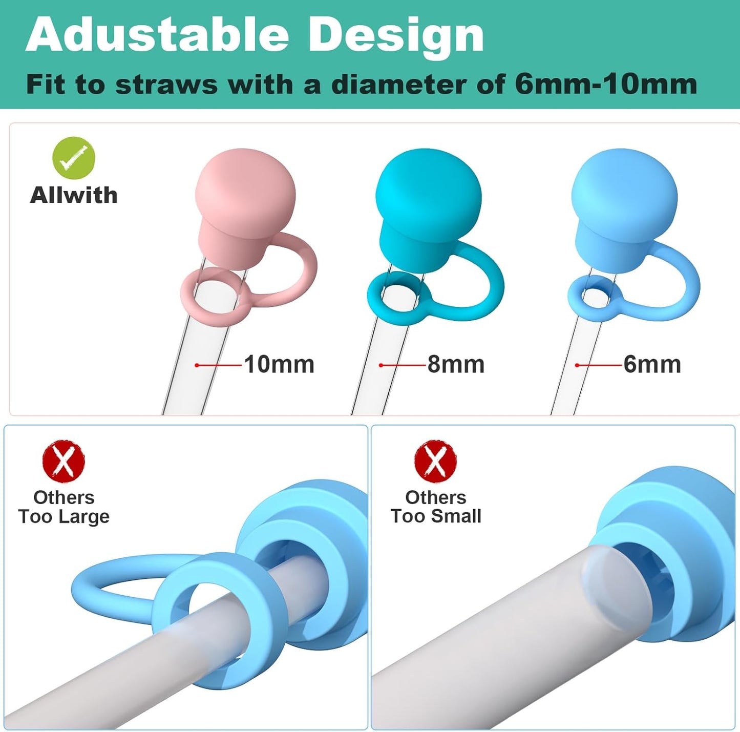 Adjustable Straw Cover Cap for Yeti, and Compatible with Simple Modern|Stanley|Hydro Flask|Reduce|Owala|Beast|Hydrapeak Tumbler Straw, All Brand of 6-12mm Straw, Straw Stopper Topper Accessories