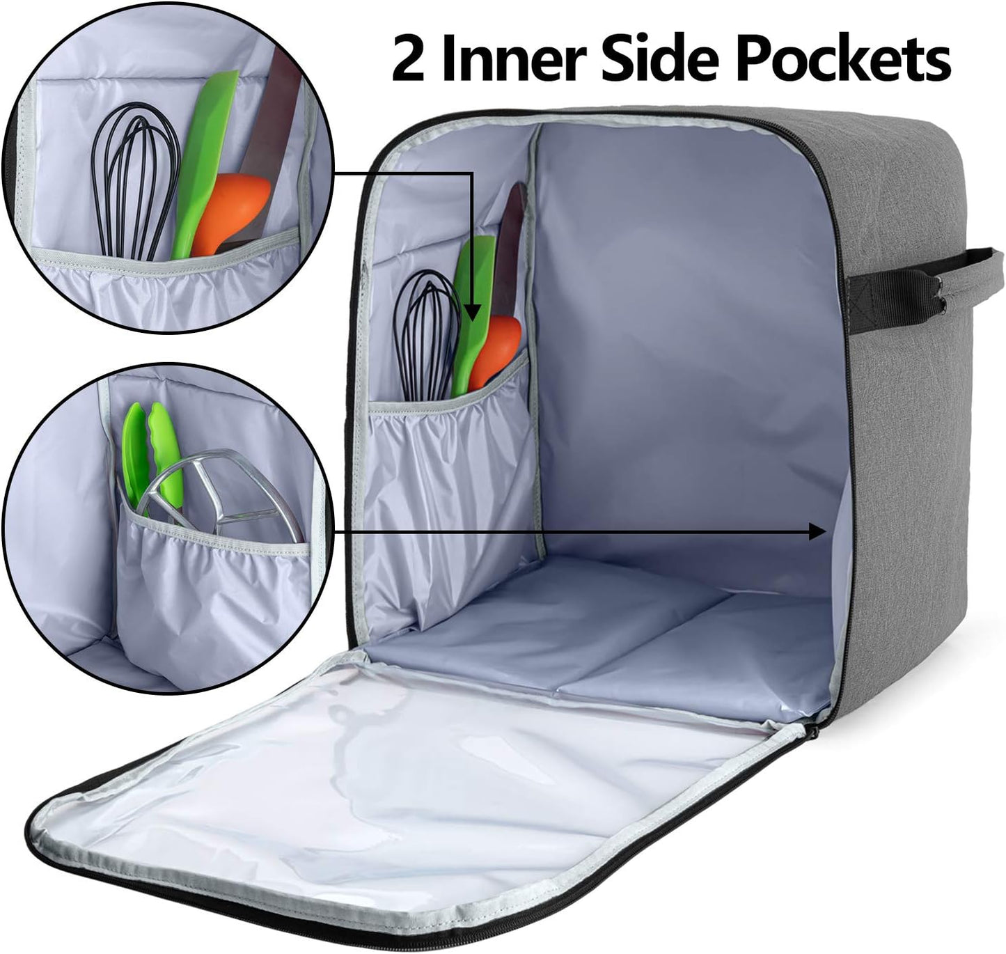 Luxja Dust Cover Compatible with 6-8 Quart KitchenAid Mixers (with a Bottom Padding Pad), Dust Cover (Clear Front Panel) for Stand Mixers and Extra Accessories, Gray (Patented Design)