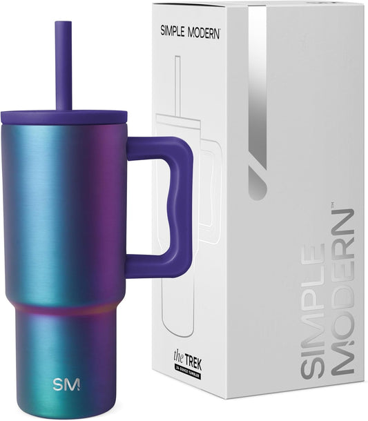 Simple Modern Kids 24 oz Tumbler with Handle and Silicone Straw Lid | Spill Proof and Leak Resistant | Reusable Stainless Steel Bottle | Gift for Kids Boys Girls | Trek Collection | Prism (Pack of 12)