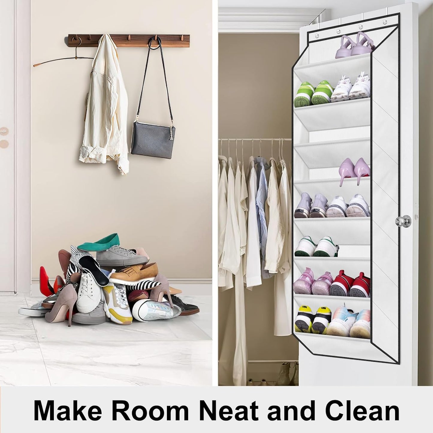 SLEEPING LAMB Over The Door Shoe Organizer for Closet, Kids Sneaker Storage for Hanging Shoe Rack for Door with Large Deep Pockets for Toddler, Girl, Baby Room Decor, White