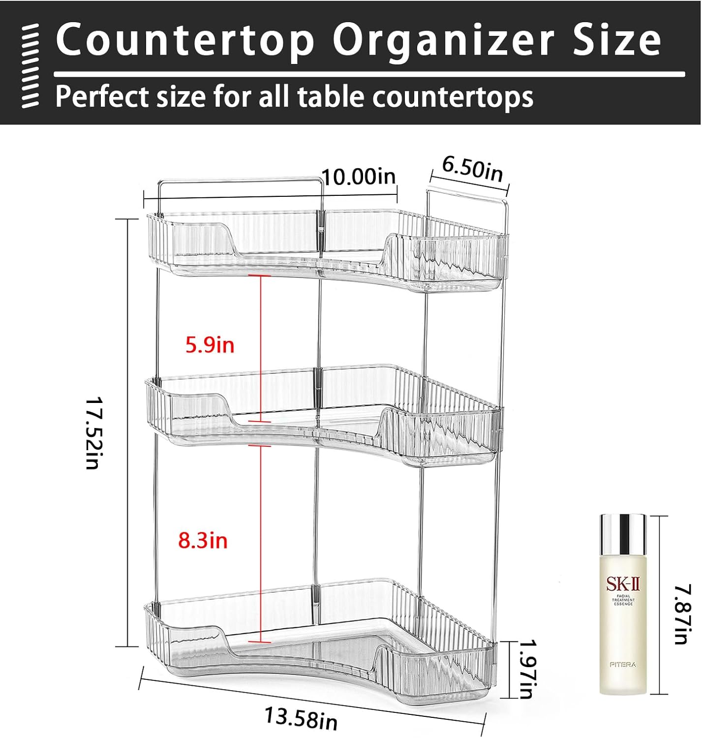 3-Tier Corner Bathroom Counter Organizer – Classic Storage Shelf for Makeup, Perfume & Toiletries, Space-Saving Countertop Tray Fits Bathroom, Dresser, Kitchen (Slate Gray)