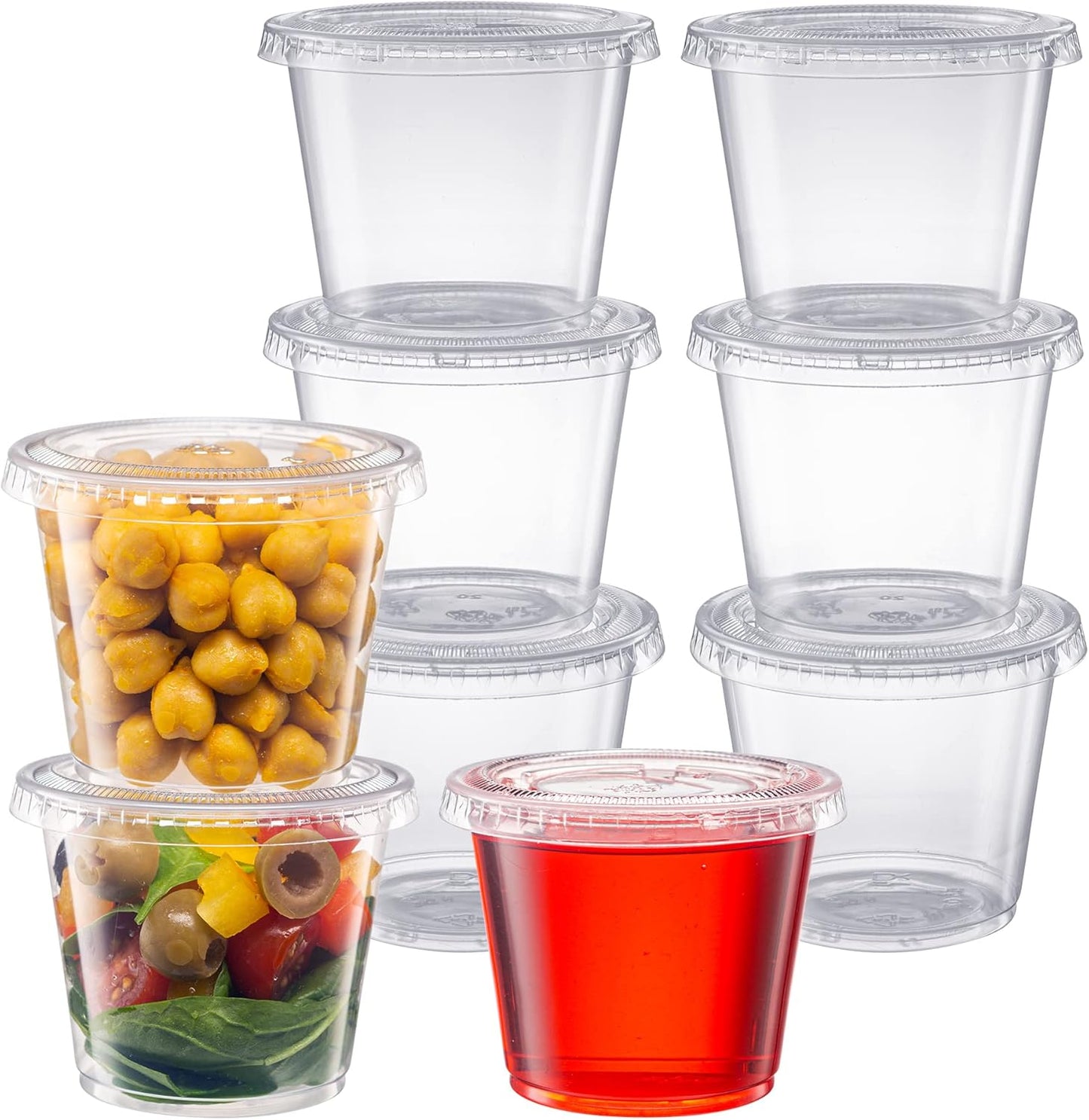 Pantry Value [5.5 oz. - 200 Count Clear Disposable Plastic Portion Cups with Lids - Small Plastic Condiment Containers for Sauce, Salad Dressings & Portion Control