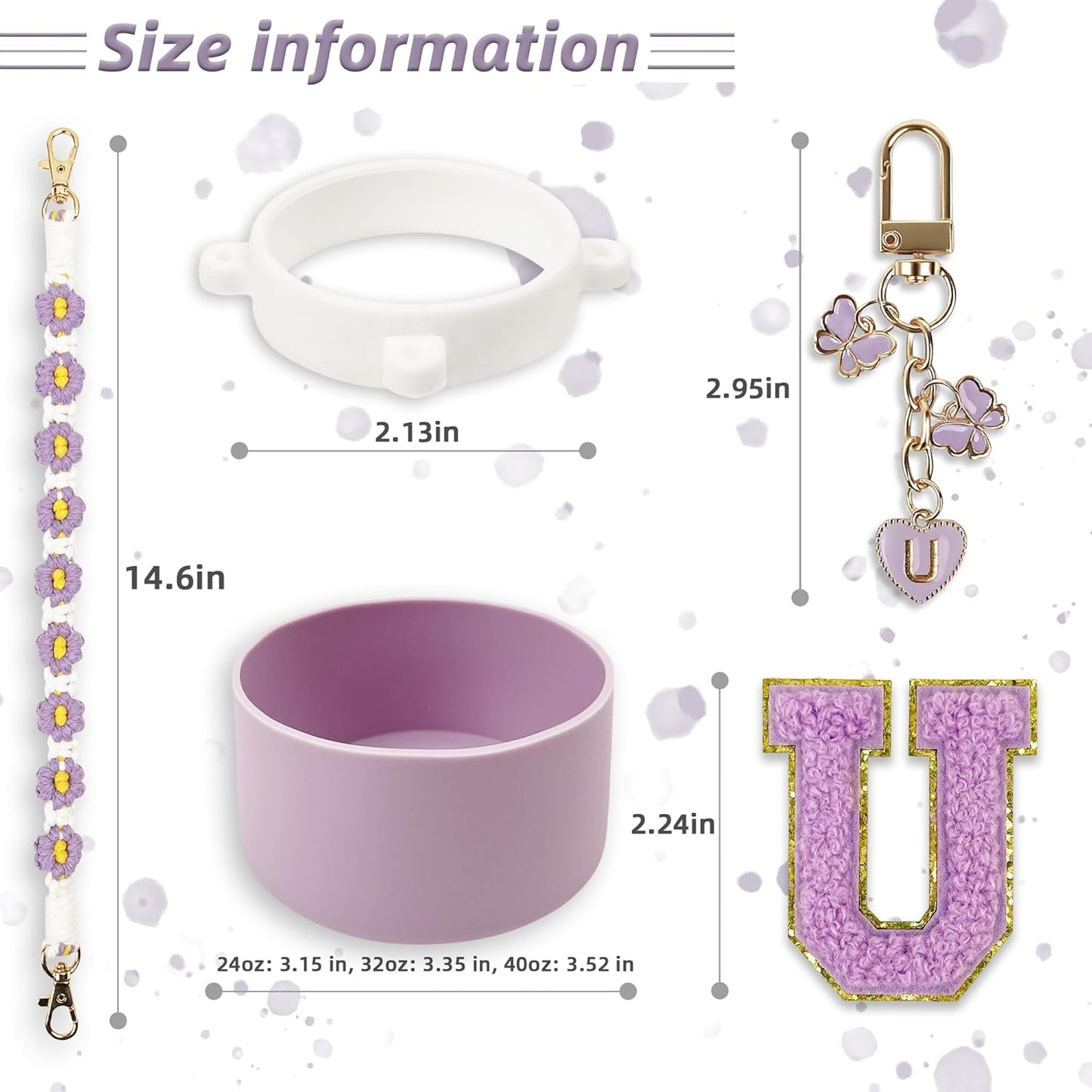 SITKOL Silicone Boot Cute Monogram Set Compatible with Owala Water Bottle 24 oz, 32 oz, 40 oz - Perfect Letter Owala Accessories for Owala Tumbler, Owala Free Sip, Pink Owala, Black Owala