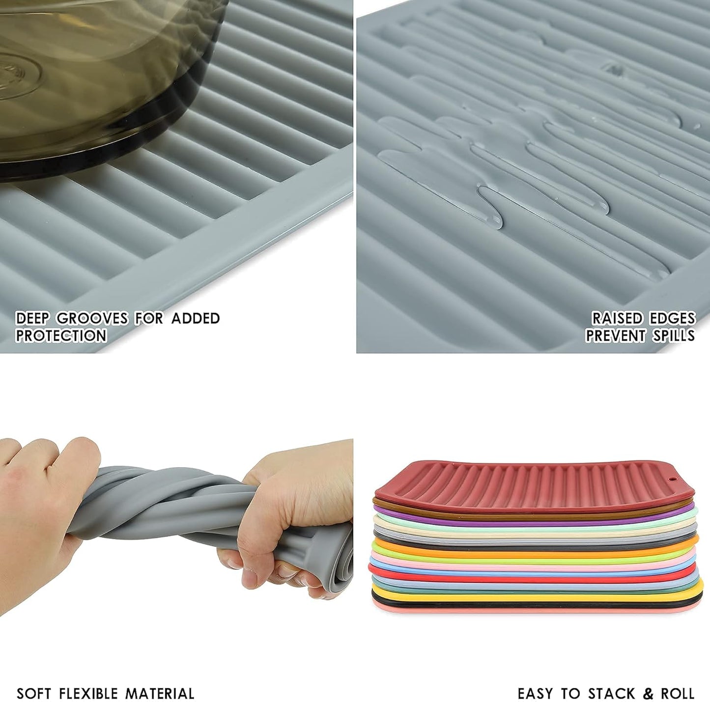 Smithcraft Silicone Trivets for Hot Dishes, Pots and Pans, Hot Pads for Kitchen, Heat Resistant Mat Quartz Countertops, Silicone Mats for Kitchen Counter, Table Pot Holders Trivet mat Set 2 Dark Grey