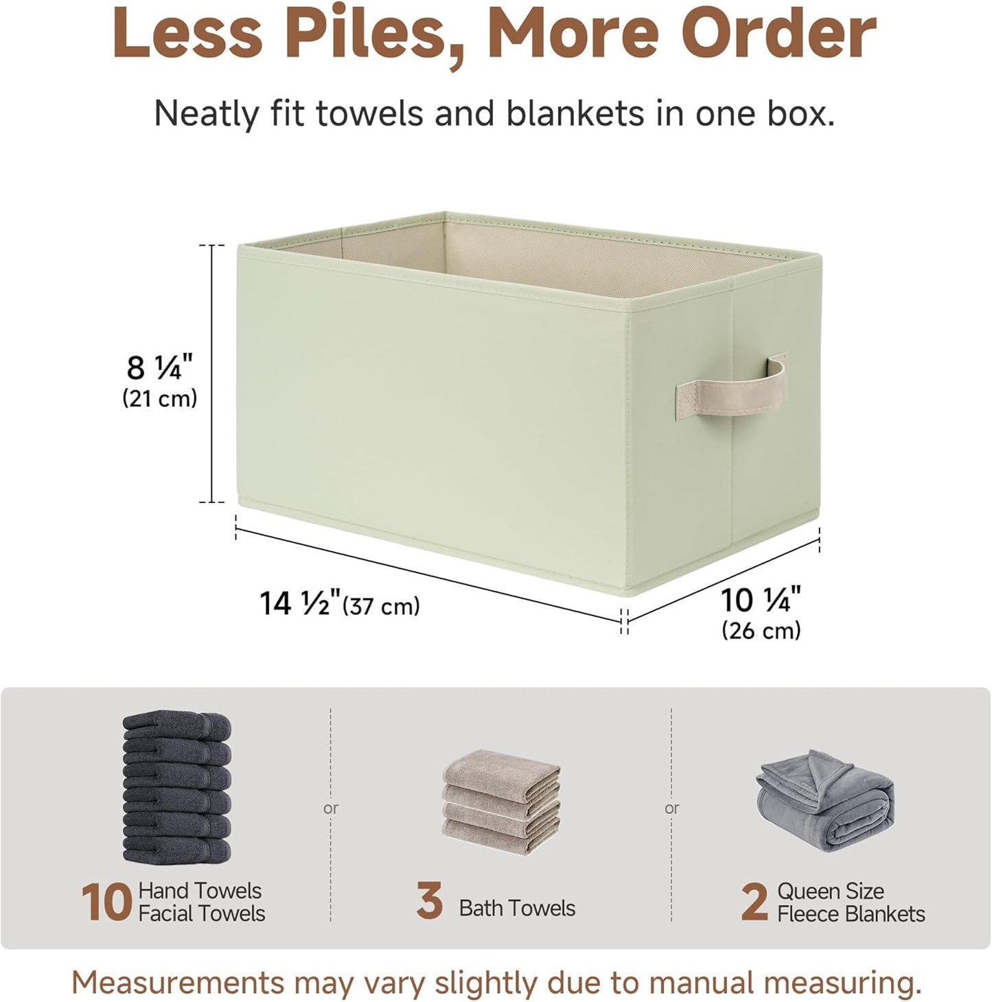 StorageWorks Storage Baskets for Shelves, Foldable Fabric Closet Storage Bins with Handles, Fabric Storage Bins Clothes Organizer, Light Green, 3-Pack, Large