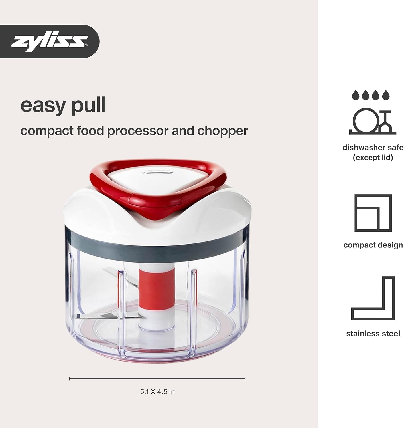 Zyliss Easy Pull Food Chopper and Manual Food Processor - Hand-Held Slicer & Dicer for Fruits & Vegetables - Easy Pull Manual Food Chopper - Cooking Gadgets & Kitchen Essentials - Easy Pull 2.0