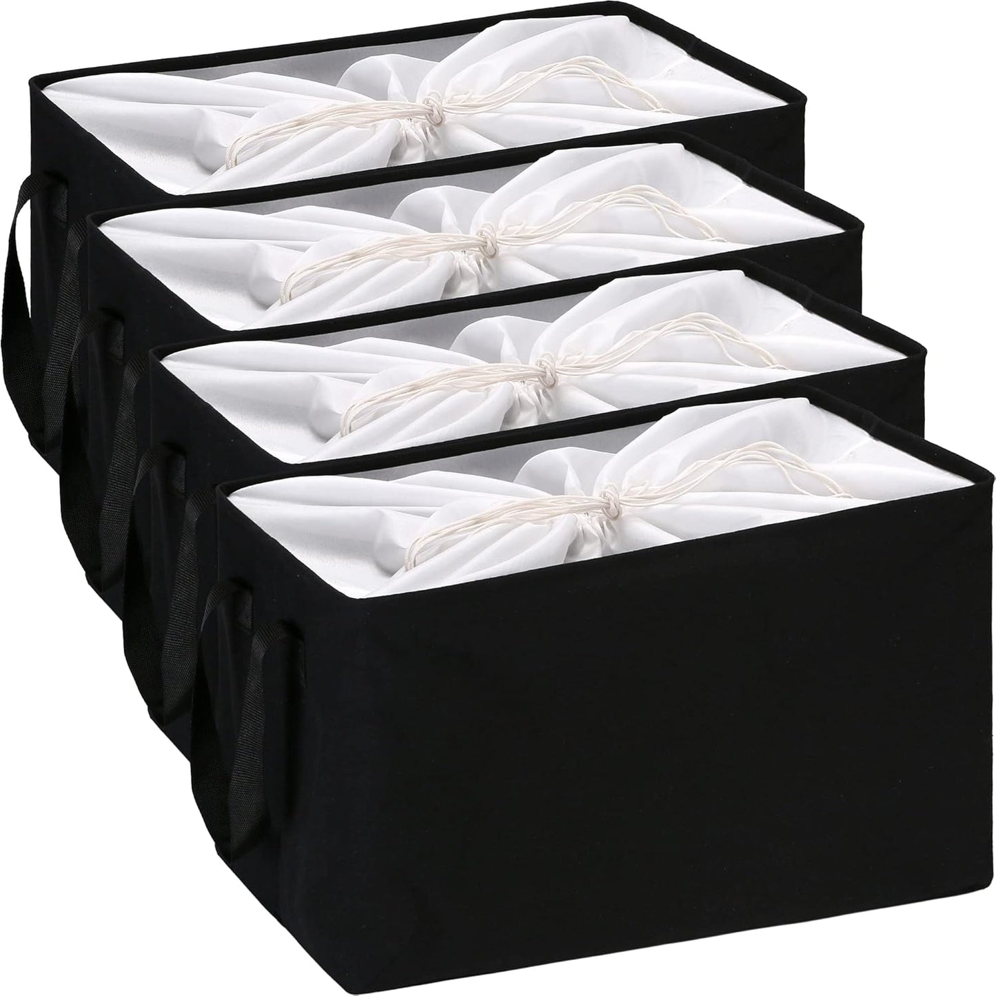 Hinwo 102L XXL Storage Bins, 4-Pack Closet Organizers and Storage, Foldable Clothes Storage Baskets with Handles, Containers for Clothing, Blanket, Comforters, Toys, Bedding (Black)