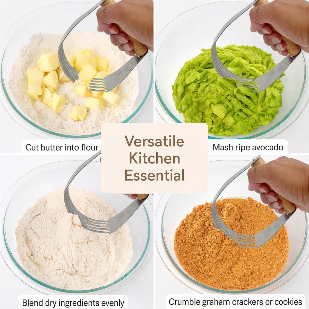 Mrs. Anderson’s Baking Professional 5-Blade Pastry Cutter and Dough Blender, Stainless Steel Blades with Wood Handle