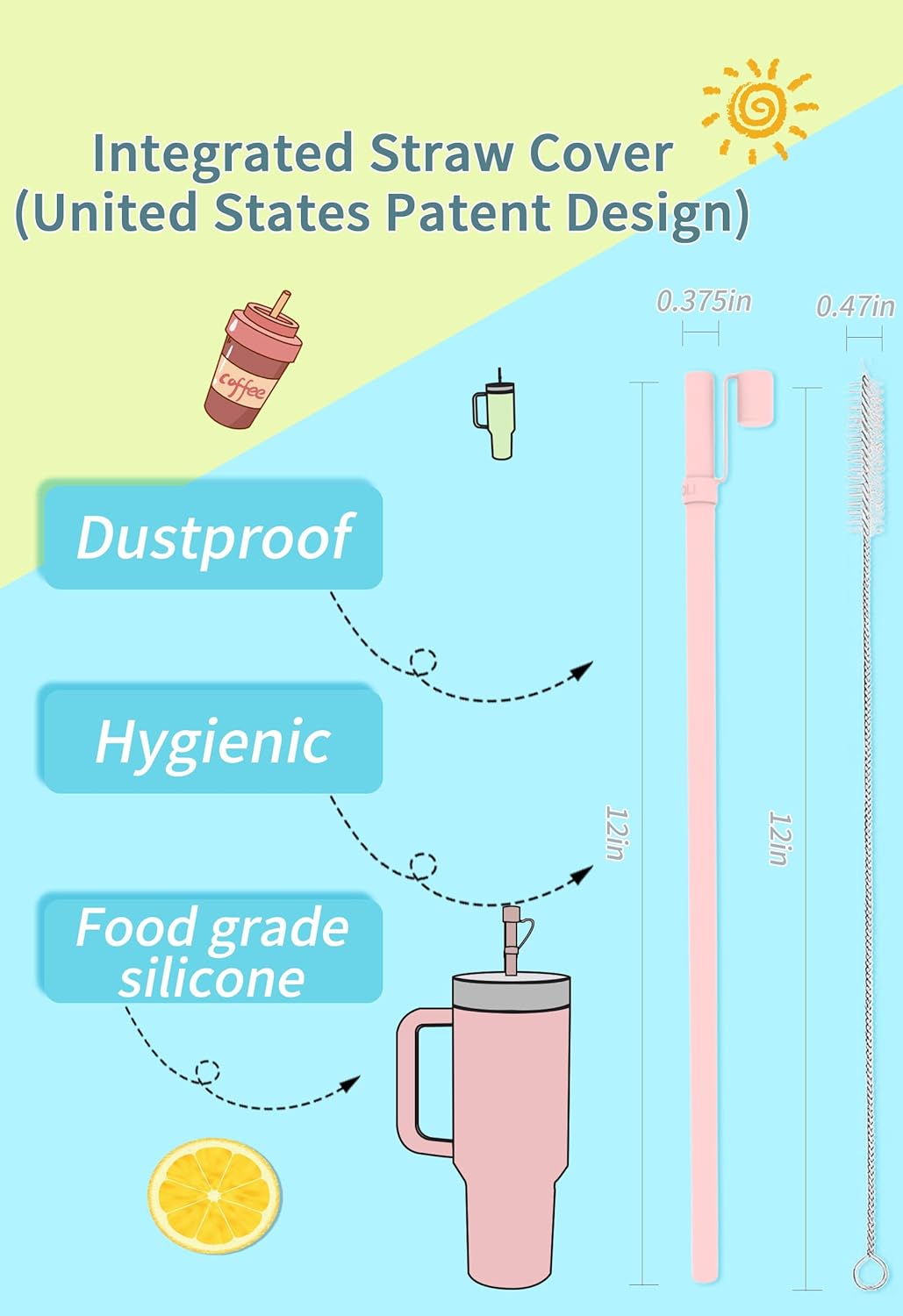 Doboli 12 Pack Replacement 12&13 inch Long Silicone Straw With Straw Cover,Compatible with Stanley 40 oz 30 oz Cup Tumbler, Reusable Straws with Cleaning Brush,for Stanley Tumbler Accessorie