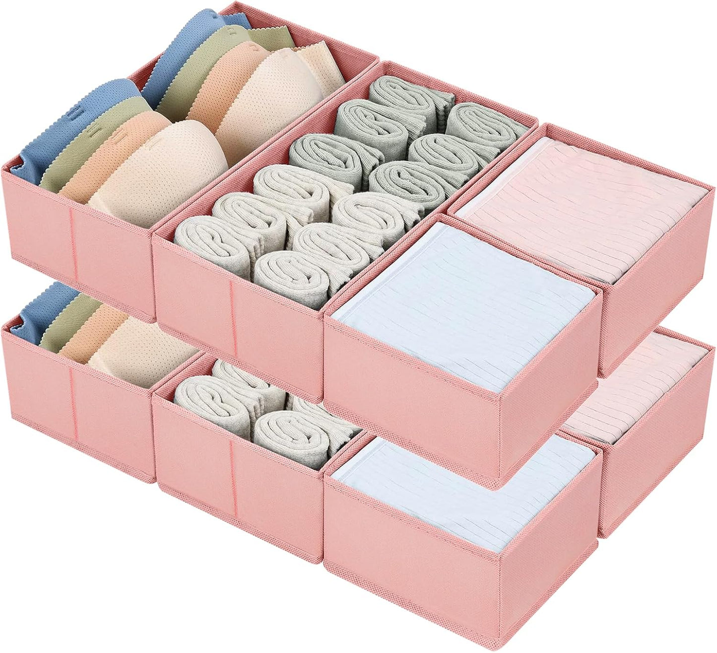 DIMJ Drawer Organizers for Clothing, Set of 8 Dresser Drawer Organizers, Fabric Closet Organizers and Storage, Drawer Dividers for Baby Clothes, Socks, Belt, Tie (Pink)