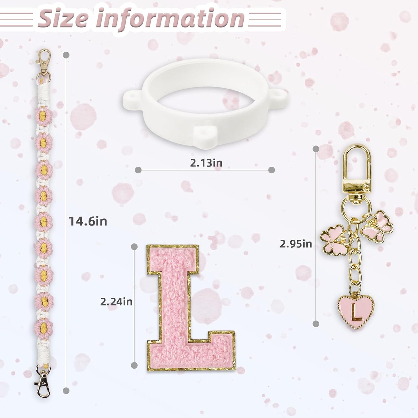 Cute Letter Charm Set Compatible with Owala Water Bottle 24 oz, 32 oz, 40 oz, Owala Kids, Owala Coffee Tumbler, Owala FreeSip – Includes Handle Strap, for Owala Accessories & Stanley Cup Accessories