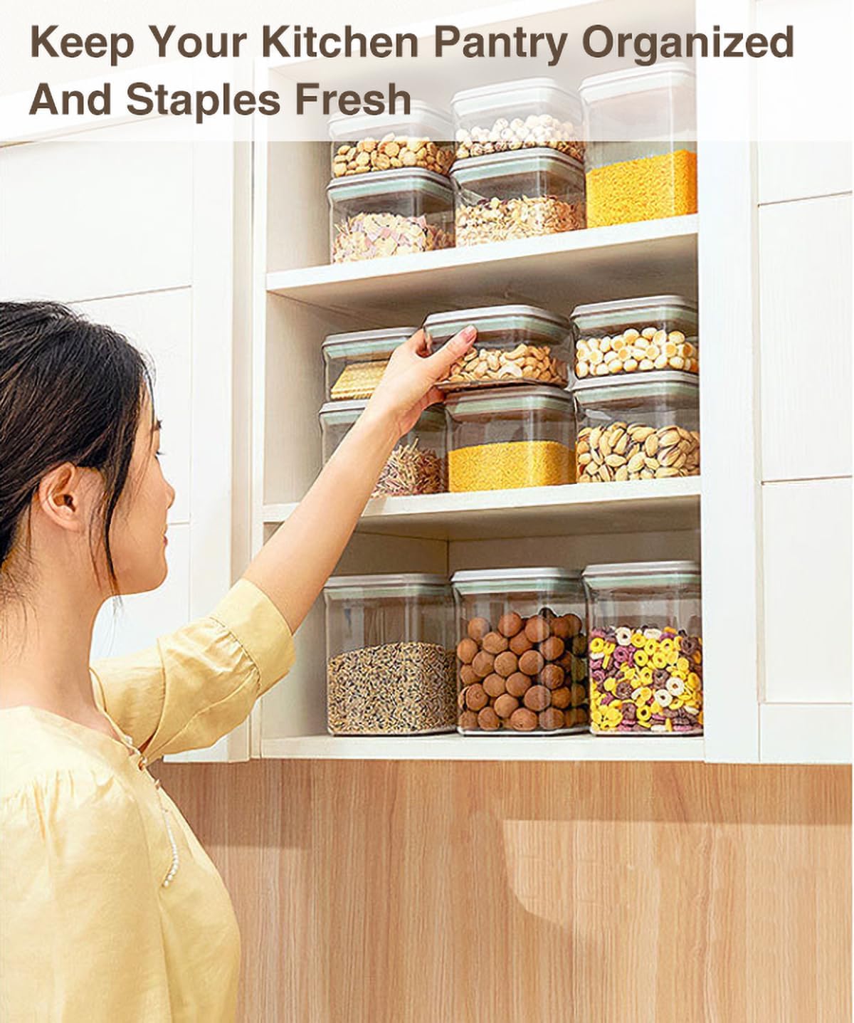 12 Pcs Pop Food Storage Containers Airtight Food Storage Containers Set with Lids Kitchen Pantry Organization and Storage, 3.4Qt, 2.8Qt, 2.1Qt, 1.2Qt
