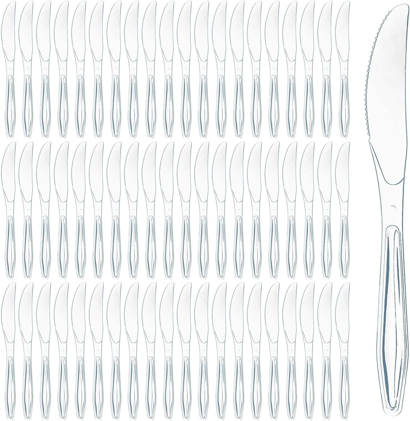 Prestee 100 Pack Plastic Silverware Knives - Heavy Duty, Clear Plastic Knives for Parties, Catering, and Events - Durable and Elegant Disposable Knife Utensils for Weddings, Dinners, and Celebrations