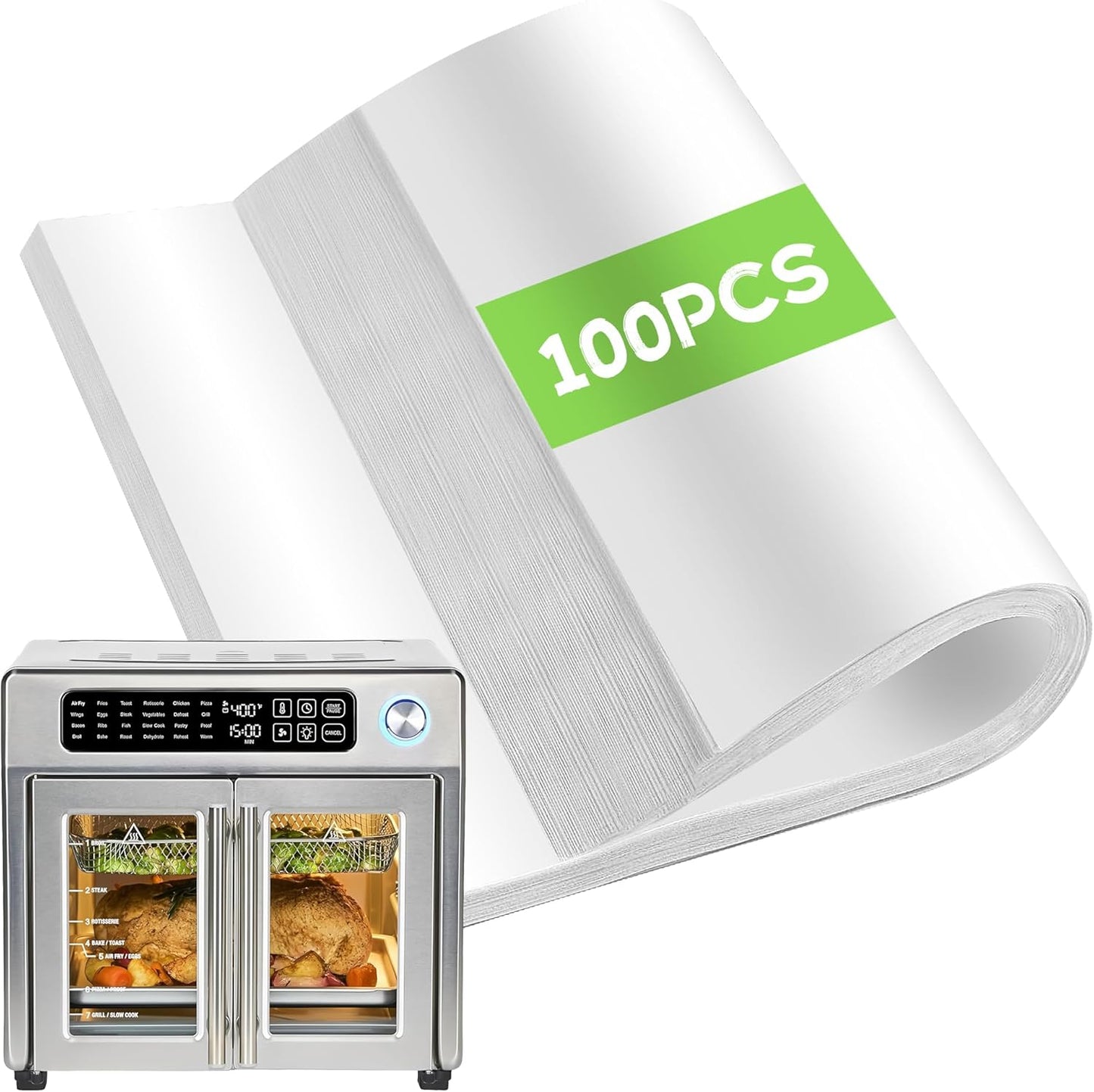 Air Fryer Paper Liners Disposable Compatible with Emeril Lagasse 26 QT Extra Large French Door Air Fryer Toaster Oven, 100 PCS Parchment Paper Sheets Accessories for Emeril Lagasse