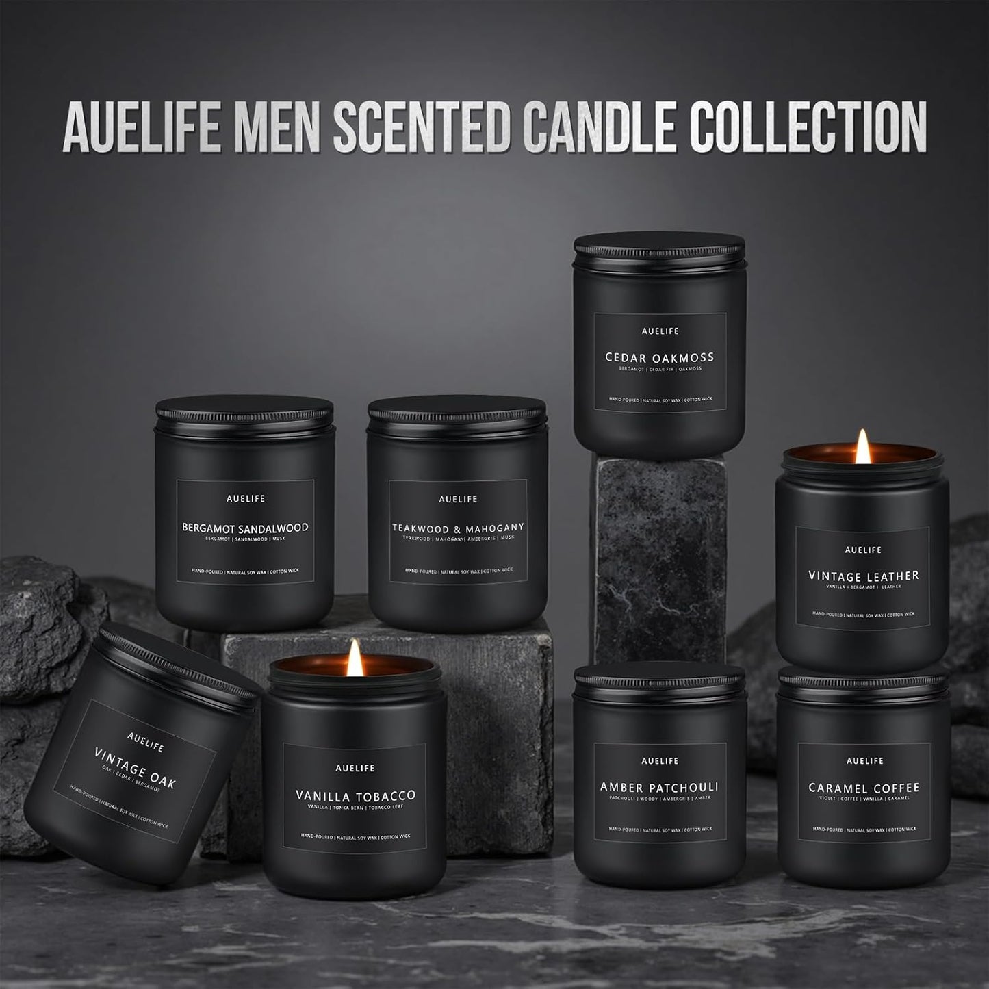 Scented Candles Set - 8 Pack Soy Jar Candle for Home Scented, Aromatherapy Candle Gifts for Men, Women and Birthday, Masculine Home Fragrance Candle