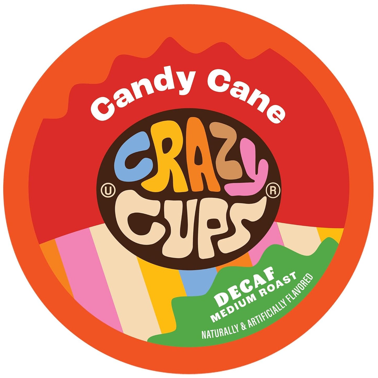 Crazy Cups Candy Cane Coffee Flavored Coffee Pods, Medium Roast Holiday Flavored Decaf Coffee, Festive Candy Cane Decaf Holiday Coffee for Keurig K Cup Brewers, 22 Count