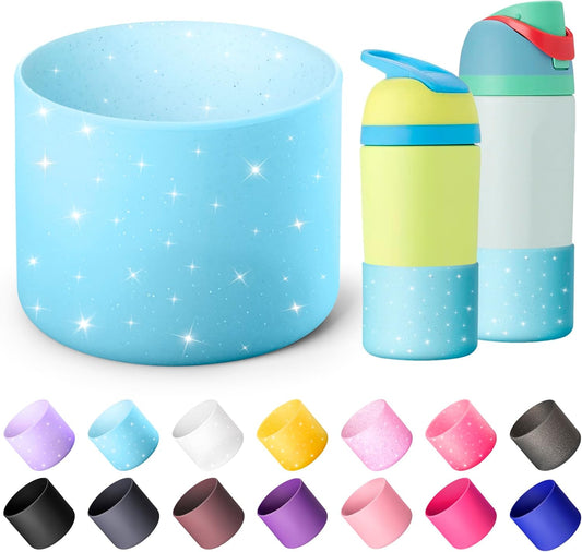 Silicone Boot for Owala 14/16 oz Water Bottle, Anti-Slip Protective Sleeve for Owala 12 oz Kids Tumbler, Boot Bottom Base fit Flip 14 oz Insulated Stainless-Steel Water Bottle (Glitter Blue)