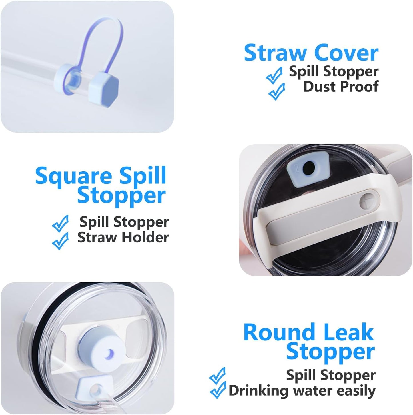 Silicone Spill Stopper Set Compatible with Stanley Cup 2.0 30oz & 40oz with Straw Cover (Set of 2, Chambary)