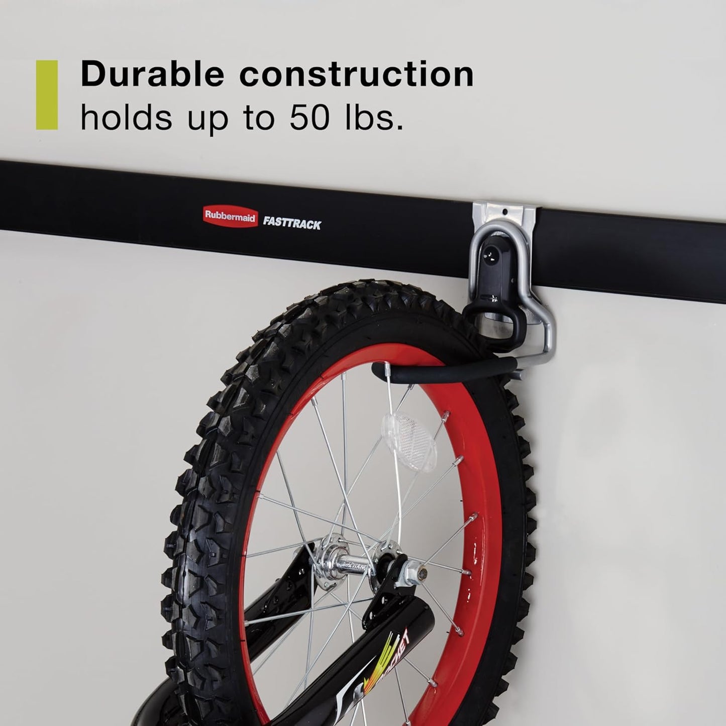 Rubbermaid FastTrack Garage Organization System Vertical Bike Hook Black Holds up to 50 Pounds Wall Mount and Heavy Duty Garage Hanger for Bike Storage