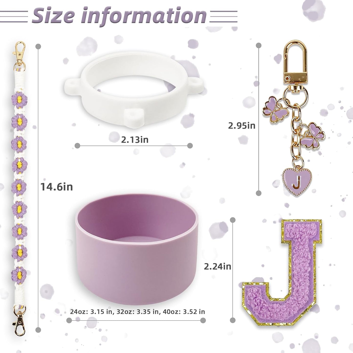 SITKOL Silicone Boot Cute Monogram Set Compatible with Owala Water Bottle 24 oz, 32 oz, 40 oz - Perfect Letter Owala Accessories for Owala Tumbler, Owala Free Sip, Pink Owala, Black Owala