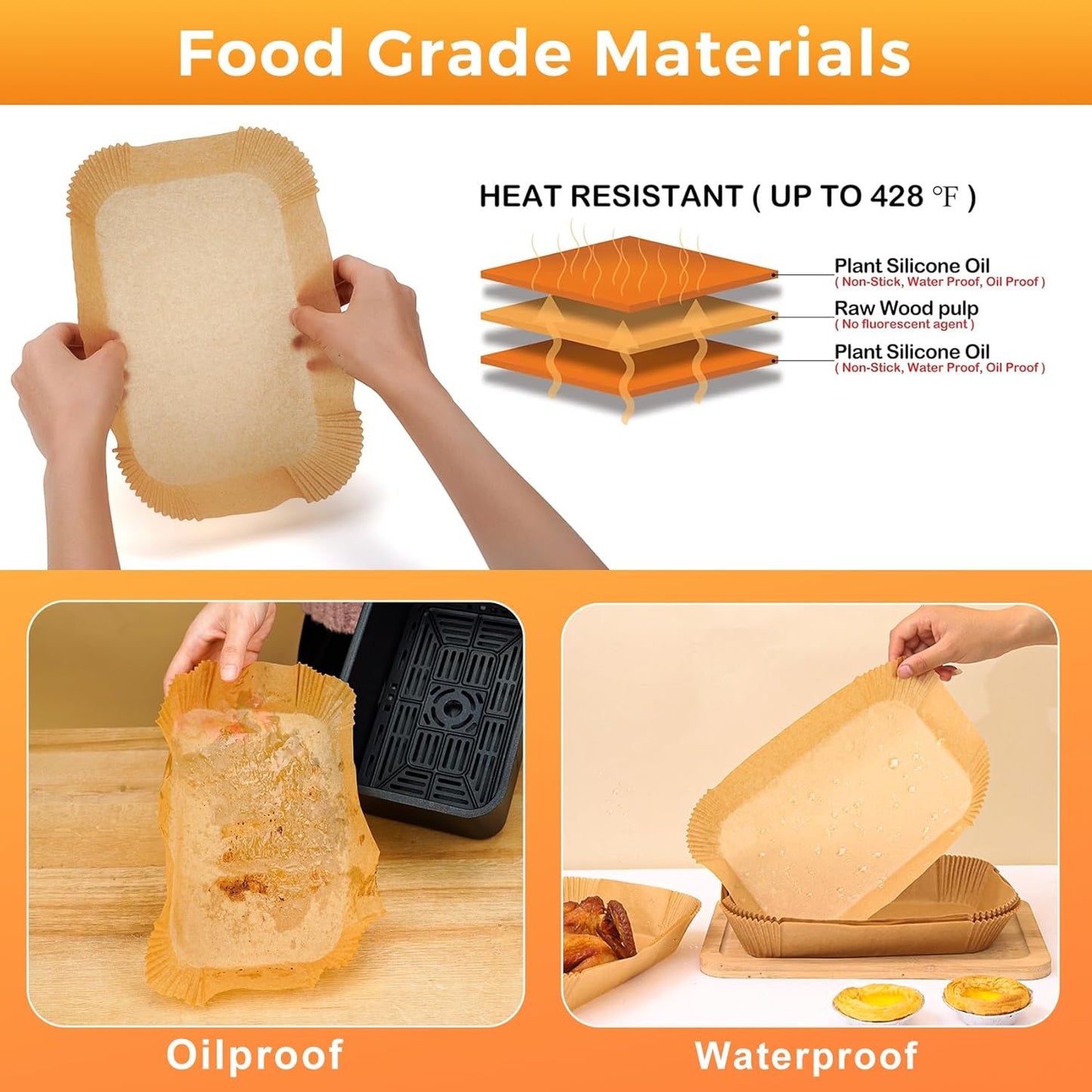 Vailnd Air Fryer Liners Disposable for Dual Basket, 100Pcs 8x5.5 Inch Rectangle Air Fryer Paper Liner for Ninja DZ201 DZ401, Chefman/COSORI 2-Basket, Oil Proof Parchment Paper