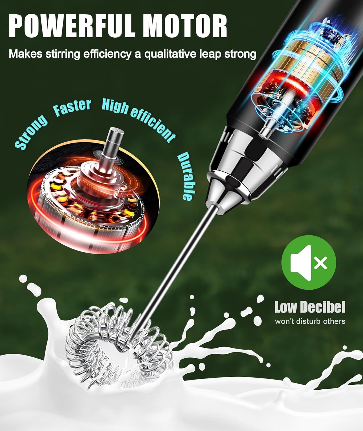 YUSWKO Rechargeable Milk Frother Handheld Frother Wand Drink Mixer for Coffee, Electric Whisk 3 Speed Adjustable, Coffee Foamer Maker with 3 Stainless Whisks Ideal Stirrers for Travel - Black