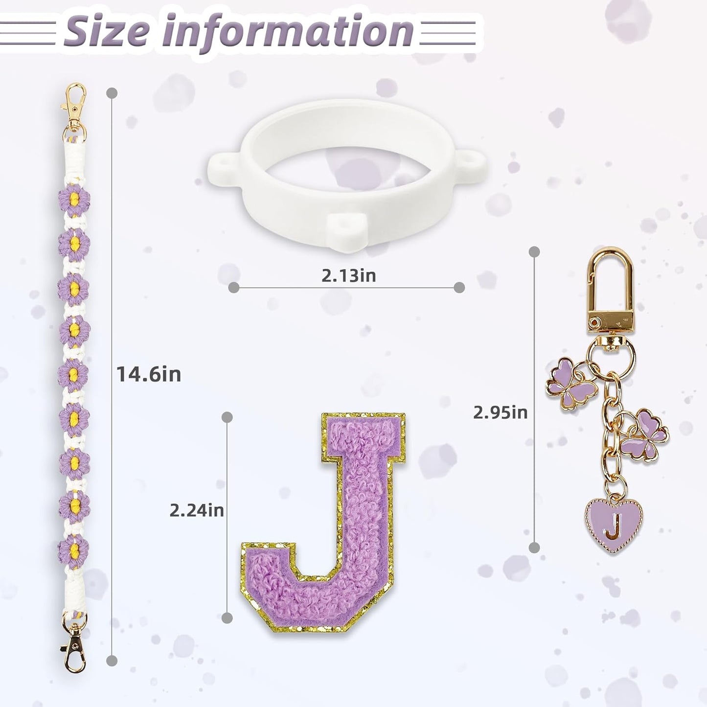 Cute Letter Charm Set Compatible with Owala Water Bottle 24 oz, 32 oz, 40 oz, Owala Kids, Owala Coffee Tumbler, Owala FreeSip – Includes Handle Strap, for Owala Accessories & Stanley Cup Accessories