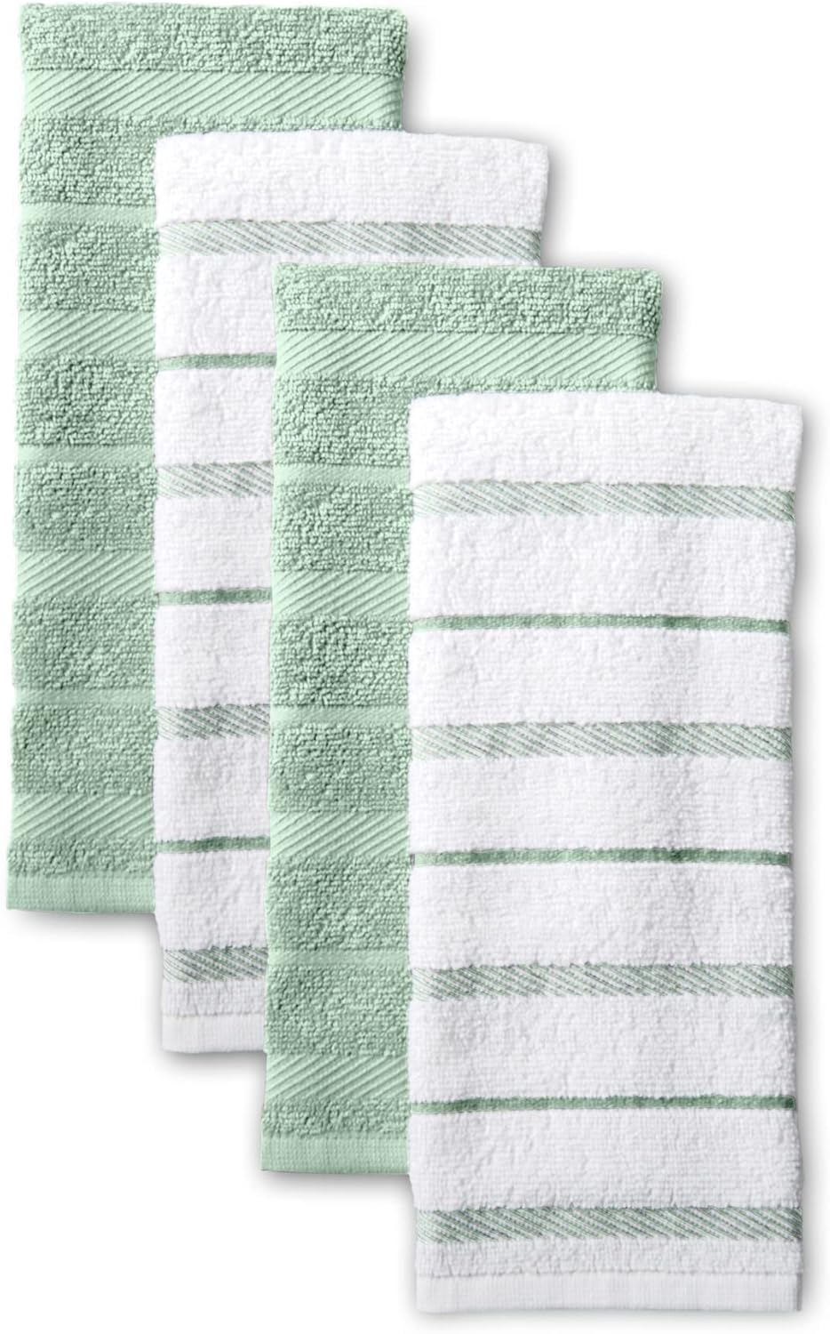 KitchenAid Albany Kitchen Towel 4-Pack Set, Pistachio/White, 16"x26"