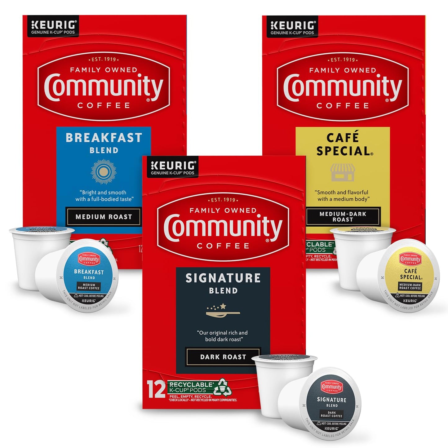 Community Coffee Variety Pack 36 Count Coffee Pods, Medium Dark Roast, Compatible with Keurig 2.0 Brewers