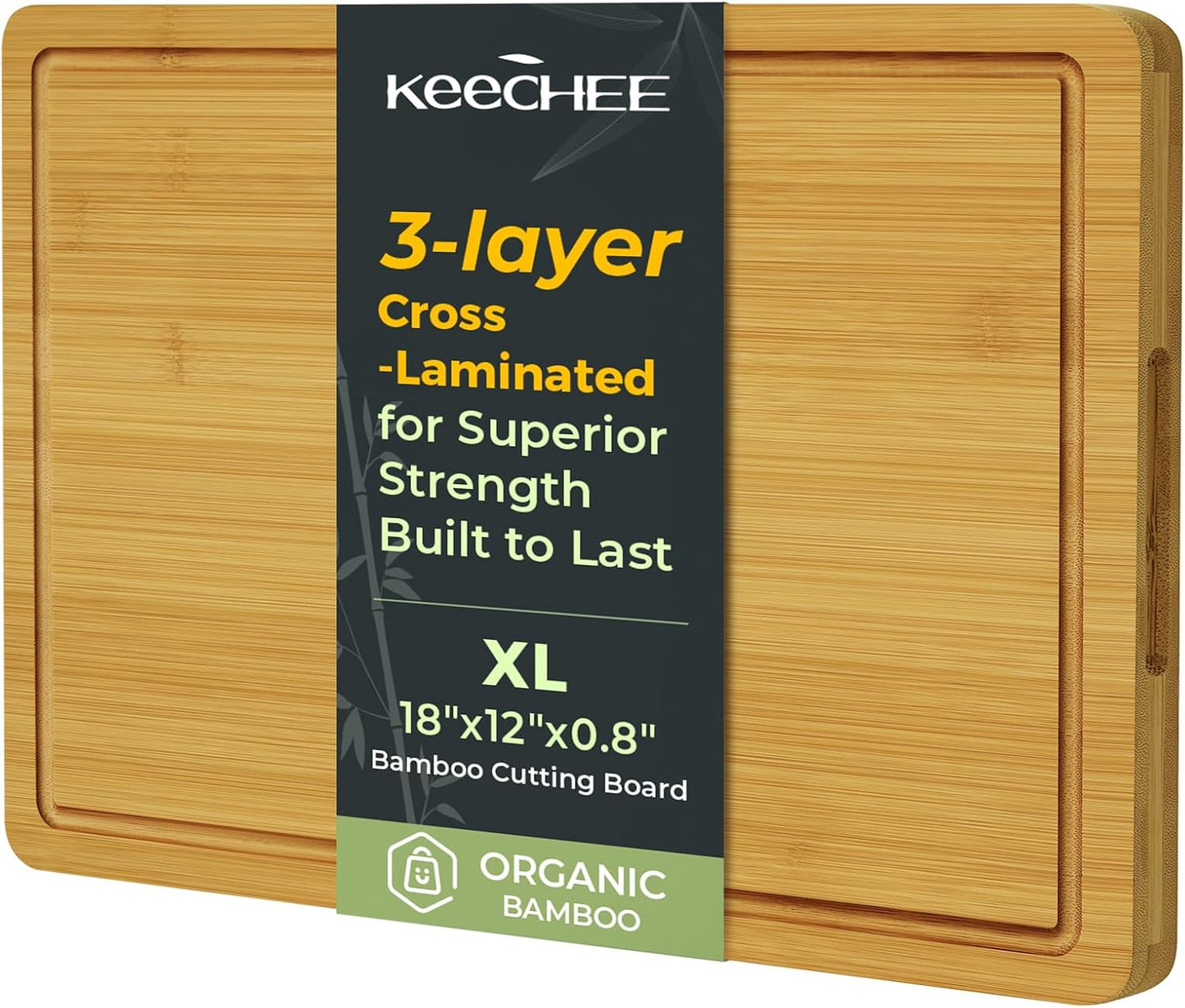 Kitchen Essentials Natural Bamboo Cutting Board XL With Durable, Knife-Friendly Surface & Deep Juice Groove – Perfect For BBQ(Pre Oiled, Natural)