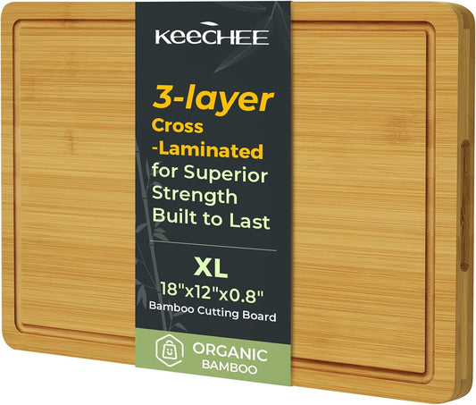 Kitchen Essentials Natural Bamboo Cutting Board XL With Durable, Knife-Friendly Surface & Deep Juice Groove – Perfect For BBQ(Pre Oiled, Natural)