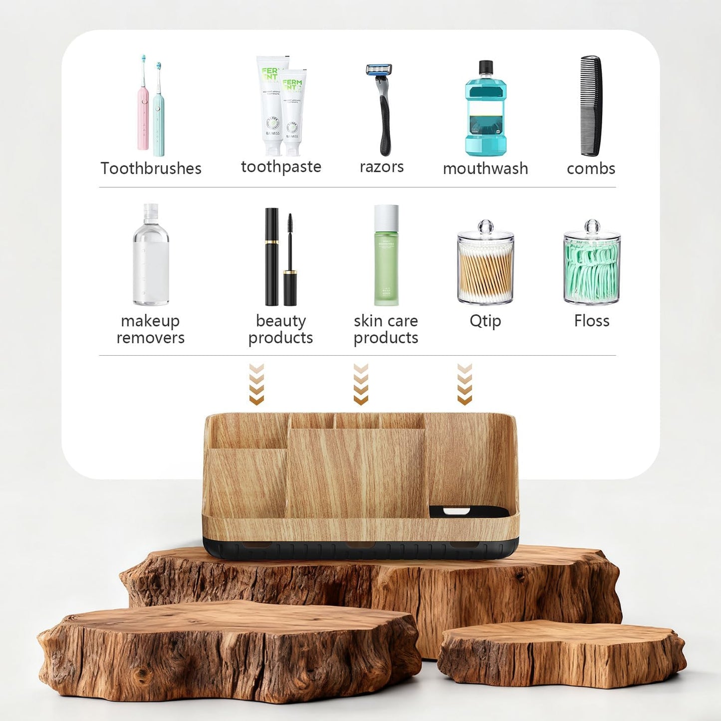 Bathroom Toothbrush Holder Set with 2 Pack Qtip Holder Dispenser - 7 Slots Kids Bathroom Accessory Sets with Drainage, Q Tip Holder for Bathroom Sink Counter Accessories Set