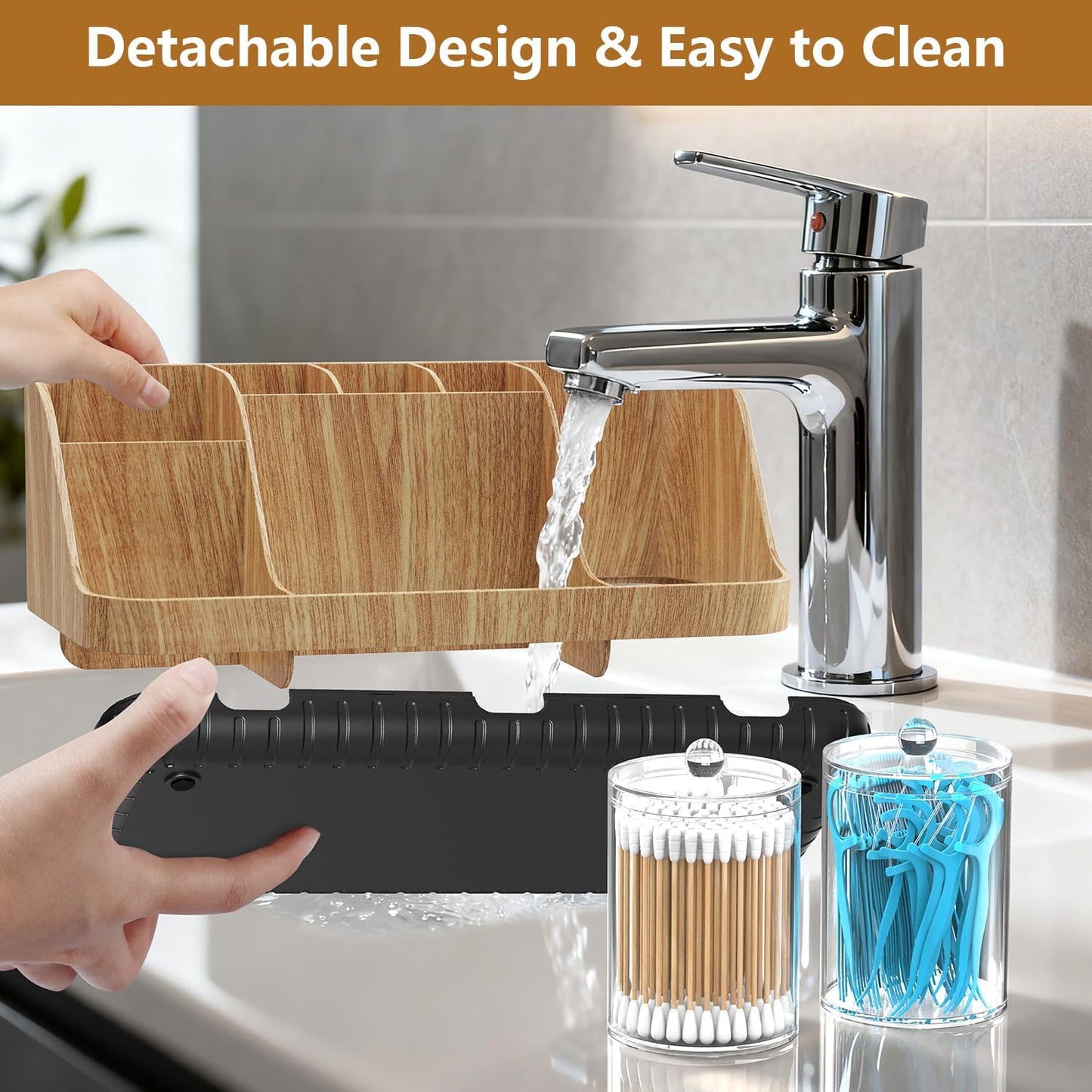 Bathroom Toothbrush Holder Set with 2 Pack Qtip Holder Dispenser - 7 Slots Kids Bathroom Accessory Sets with Drainage, Q Tip Holder for Bathroom Sink Counter Accessories Set