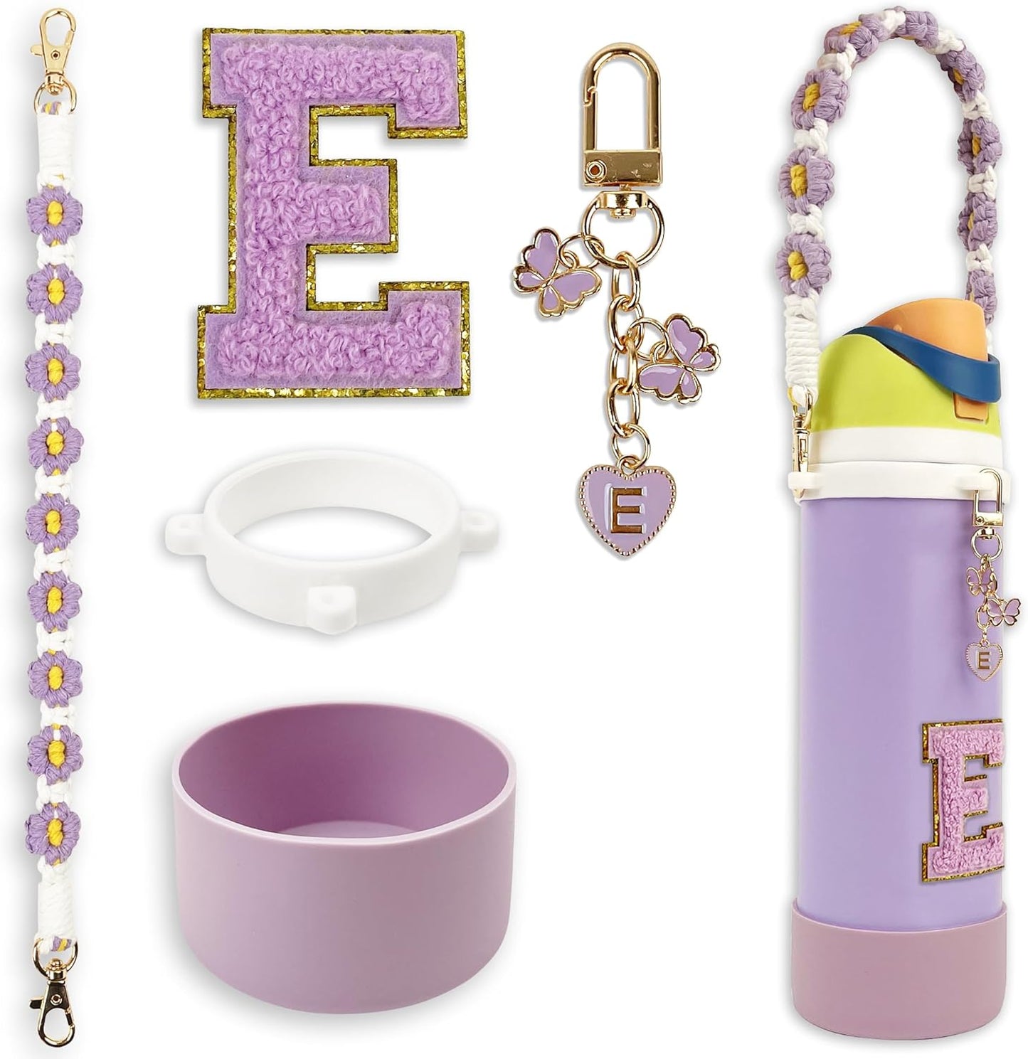 SITKOL Silicone Boot Cute Monogram Set Compatible with Owala Water Bottle 24 oz, 32 oz, 40 oz - Perfect Letter Owala Accessories for Owala Tumbler, Owala Free Sip, Pink Owala, Black Owala