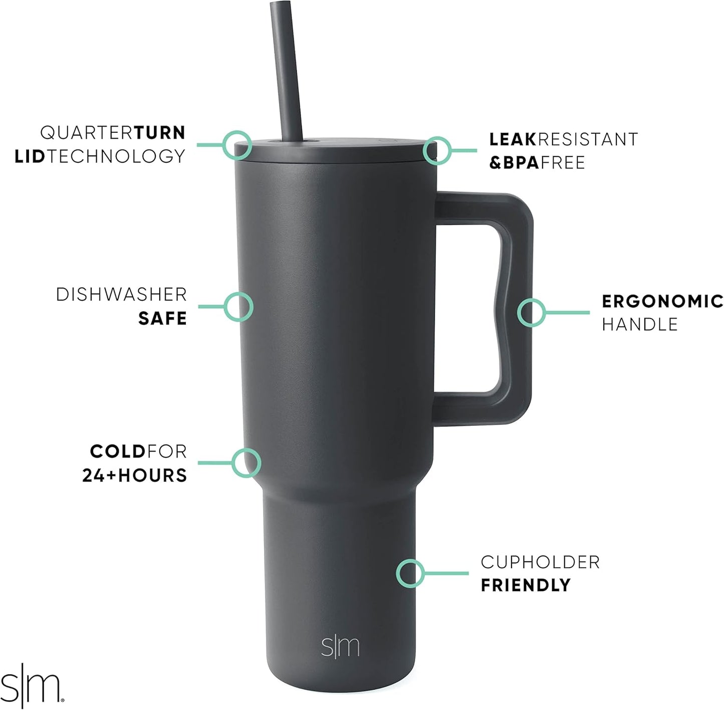 Simple Modern 40 oz Trek Tumbler with Handle and Straw Lid | Cup Holder Friendly Insulated Stainless Steel Travel Mug | Graphite (Pack of 12)