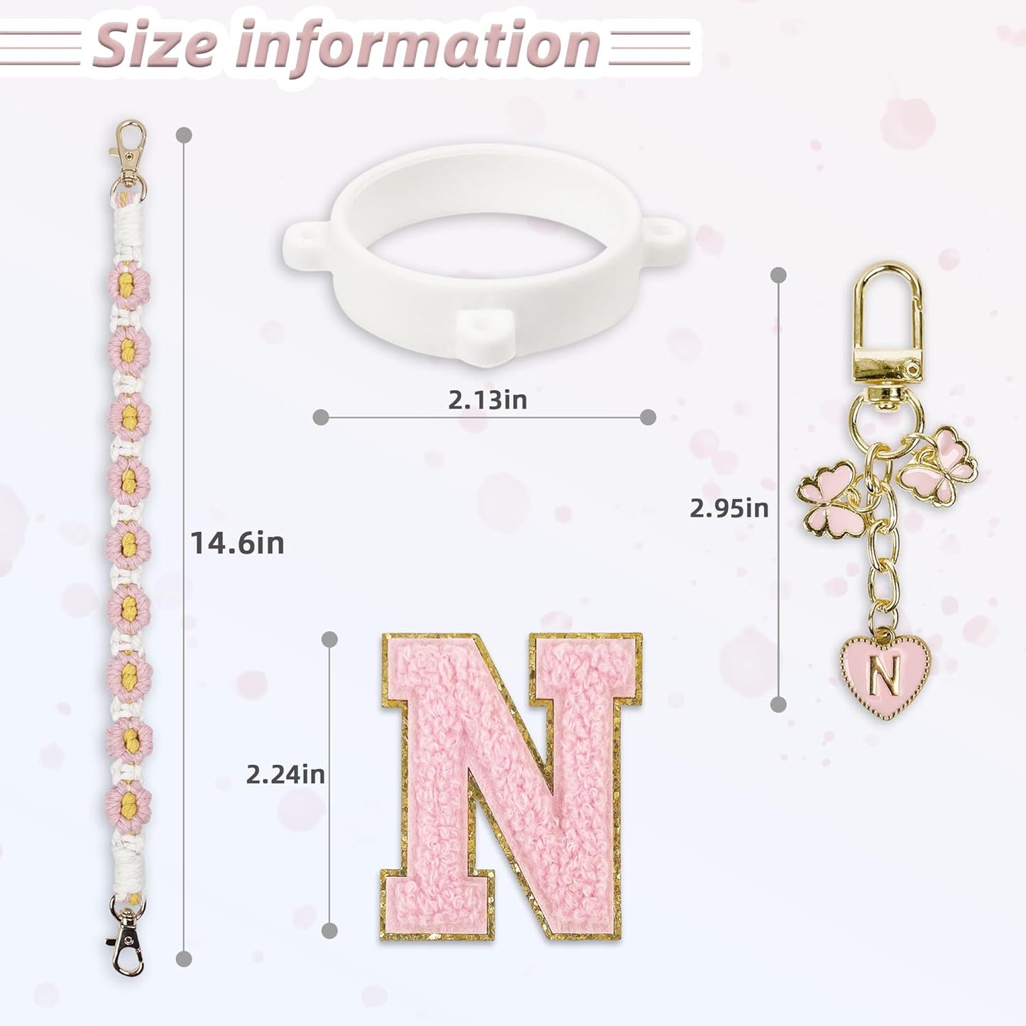 Cute Letter Charm Set Compatible with Owala Water Bottle 24 oz, 32 oz, 40 oz, Owala Kids, Owala Coffee Tumbler, Owala FreeSip – Includes Handle Strap, for Owala Accessories & Stanley Cup Accessories