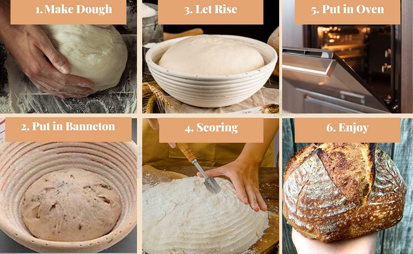10 inch Round Banneton Bread Proofing Basket Liner SUGUS HOUSE Brotform Dough Rising Baking Bowl Dough Gifts for Bakers Proving Baskets for Sourdough