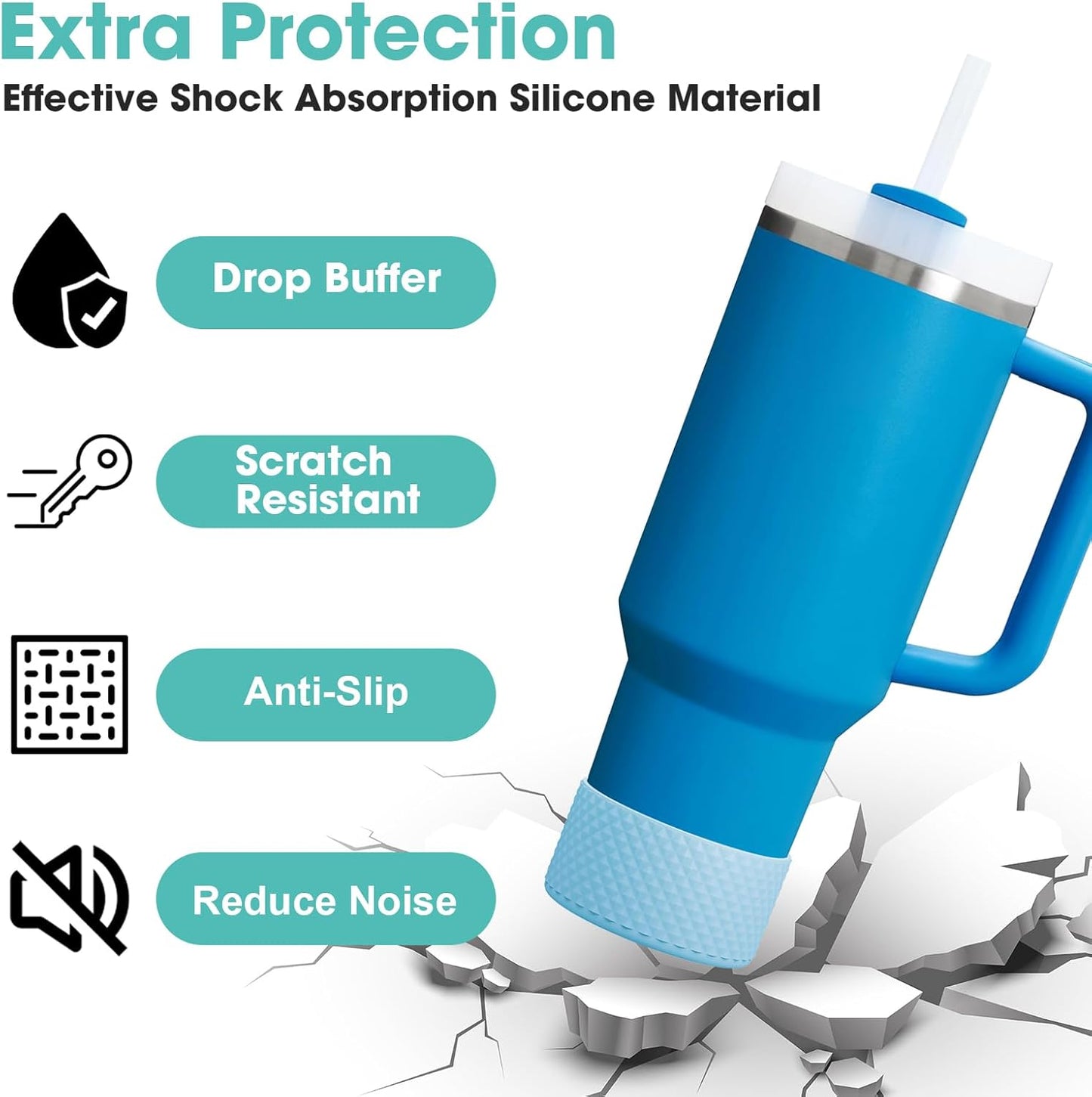 Upgrade 2PCS Protective Silicone Boot Bumper for Stanley Quencher Adventure 40oz 30oz 20oz Tumbler, Water Bottle Bottom Sleeve Cover Accessories for Stanley Mug Cup(Sea Blue)