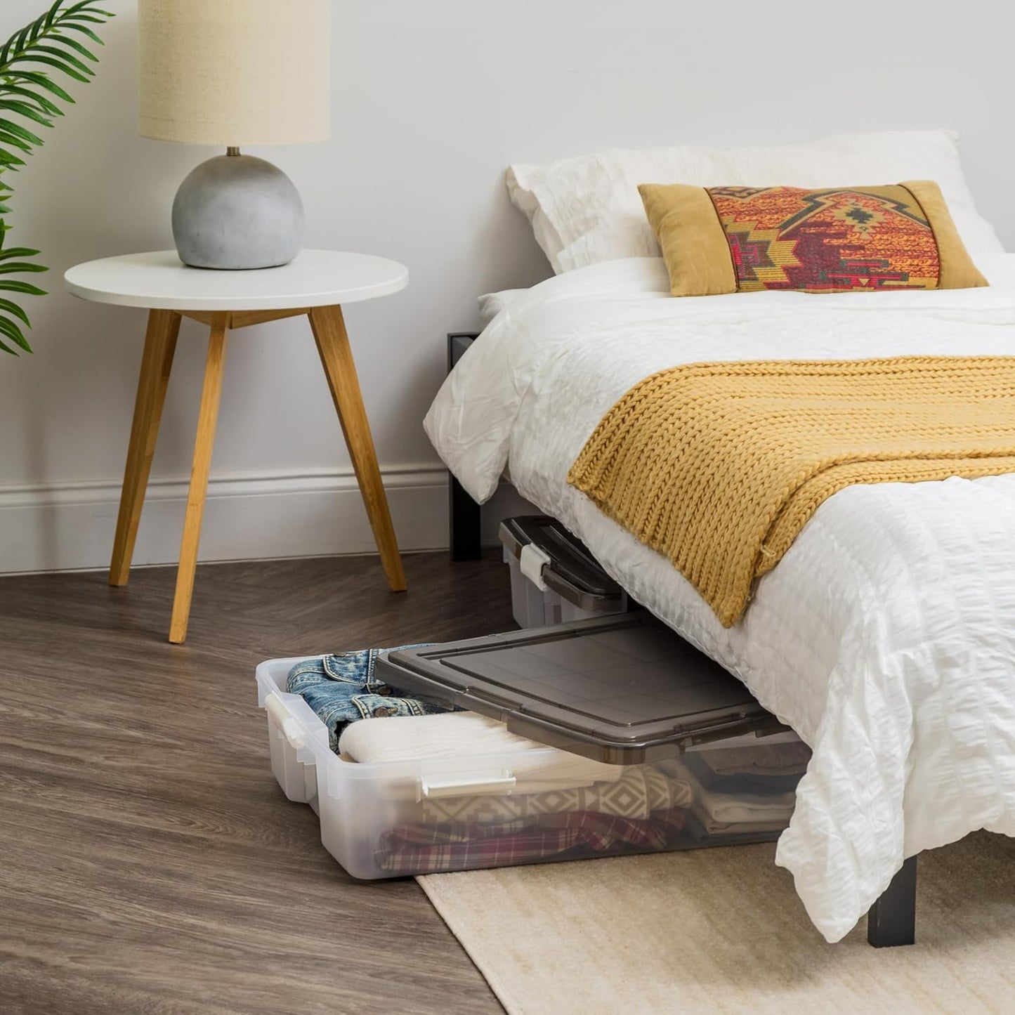 IRIS USA WeatherPro Underbed 47 Qt Storage Bins with Lids, 1 Pack, BPA-Free Plastic Gasket Box with Tight Latch and Seal, Stackable Nestable Underbed Tote Tub - Gray/Clear