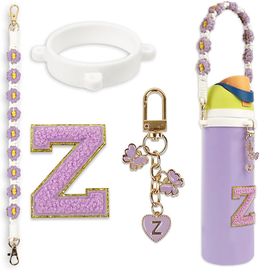 Cute Letter Charm Set Compatible with Owala Water Bottle 24 oz, 32 oz, 40 oz, Owala Kids, Owala Coffee Tumbler, Owala FreeSip – Includes Handle Strap, for Owala Accessories & Stanley Cup Accessories