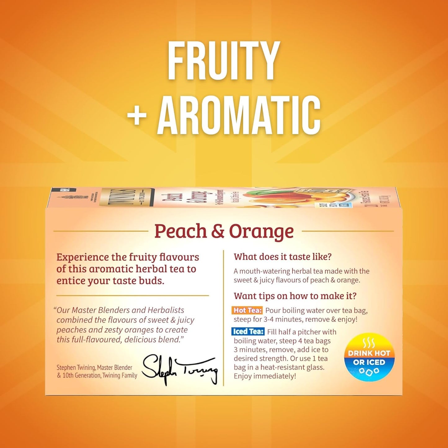 Twinings Peach & Orange Herbal Tea Individually Wrapped Bags, 20 Count (Pack of 6), Juicy & Fruity, Naturally Caffeine-Free, Enjoy Hot or Iced, 120 Teabags