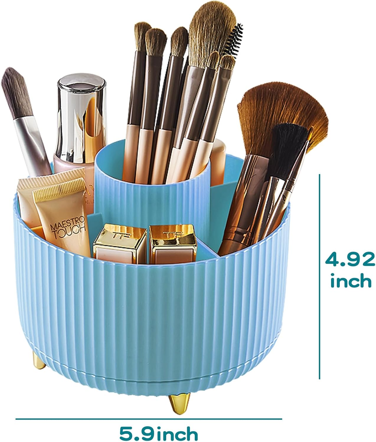 360° Rotate Makeup Brush Holder Organizer, Makeup Organizers Countertop, Makeup organization and Skincare Storage with Gift Box Packing for Vanity, Desktop, Bathroom (Blue)