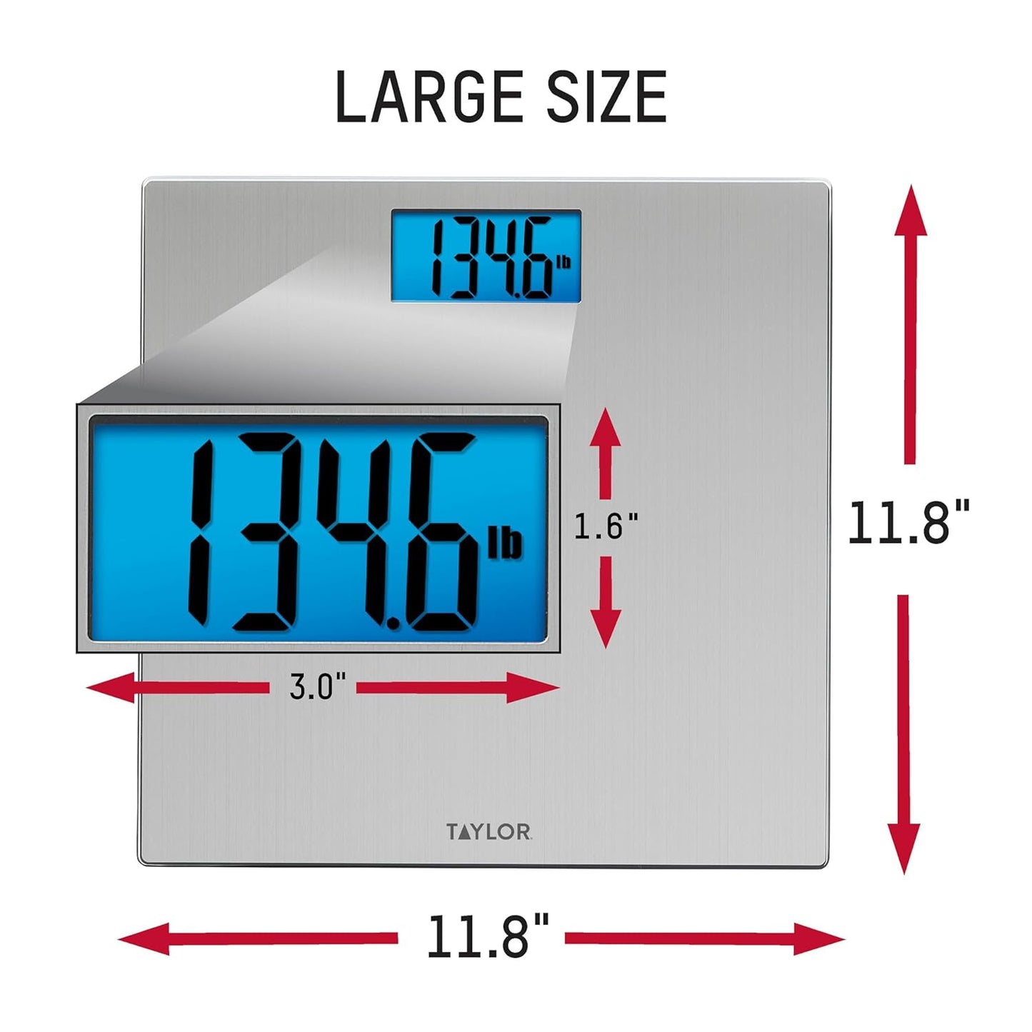 Taylor Digital Scales for Body Weight, High 400 LB Capacity, Brushed Stainless Steel Thin Glass Platform, Unique Blue LCD, Durable Platform, 11.8 x 11.8 Inches, Stainless Steel