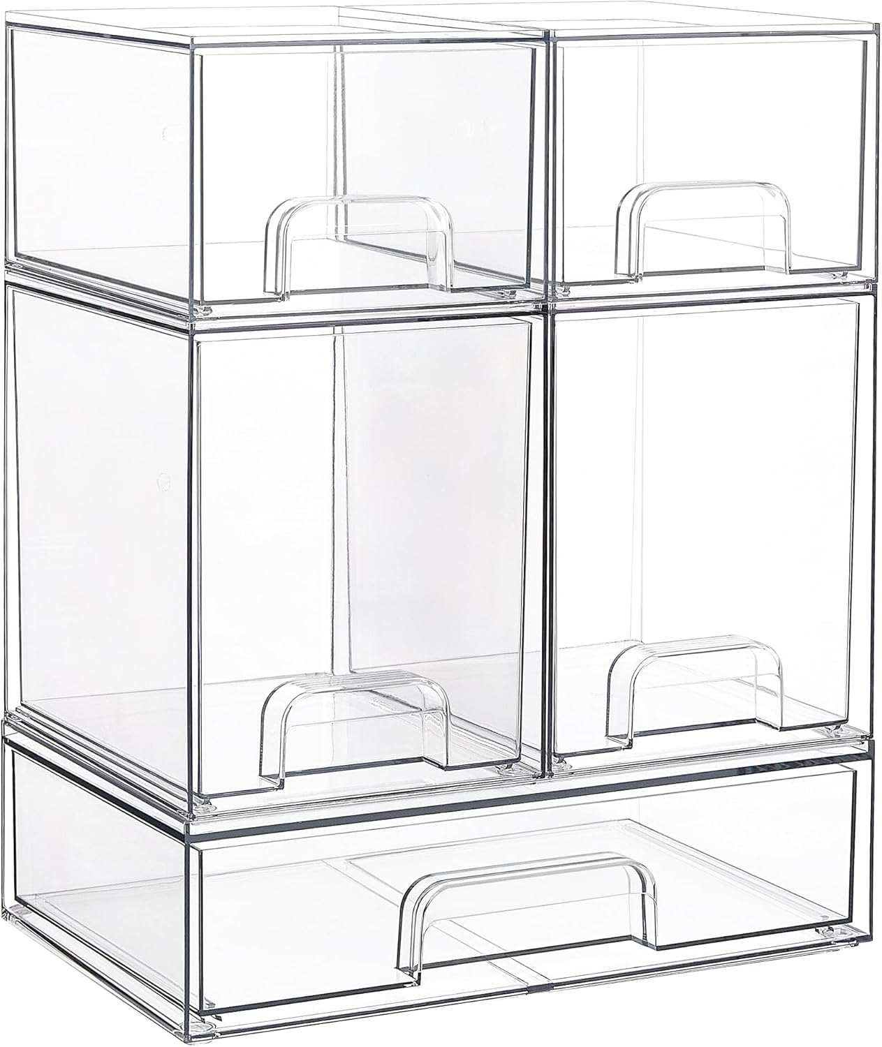 Vtopmart Stackable Storage Drawers Set of 5, Clear Plastic Organizer Bins for Beauty Supplies,Ideal for Vanity, Bathroom,Cabinet,Pantry Organization