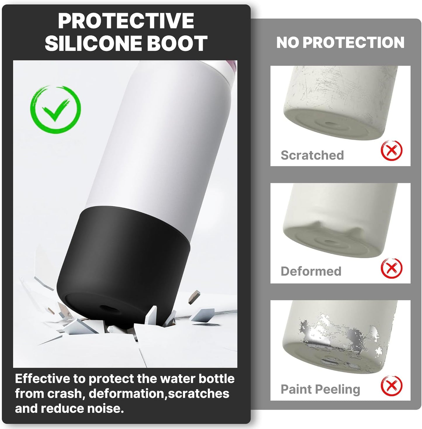 Silicone Boot for Owala 24 oz Water Bottle, Anti-Slip Protective Sleeve for Owala Twist & FreeSip & Flip Stainless Steel Water Bottle, Boot Bottom Base for Owala (Black)