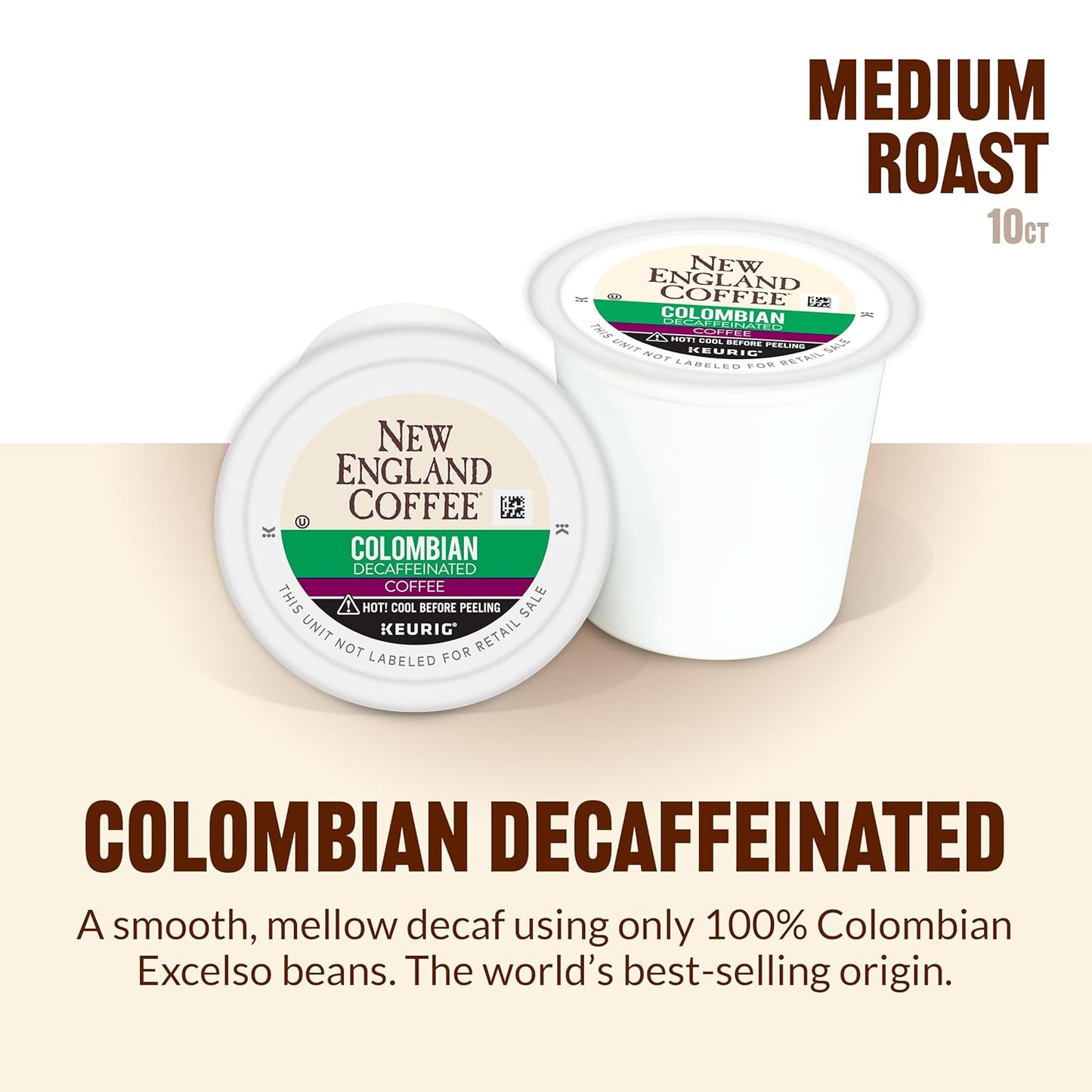 New England Coffee Colombian Decaffeinated Medium Roast Single Serve Pods, 10ct Box (Pack of 1)
