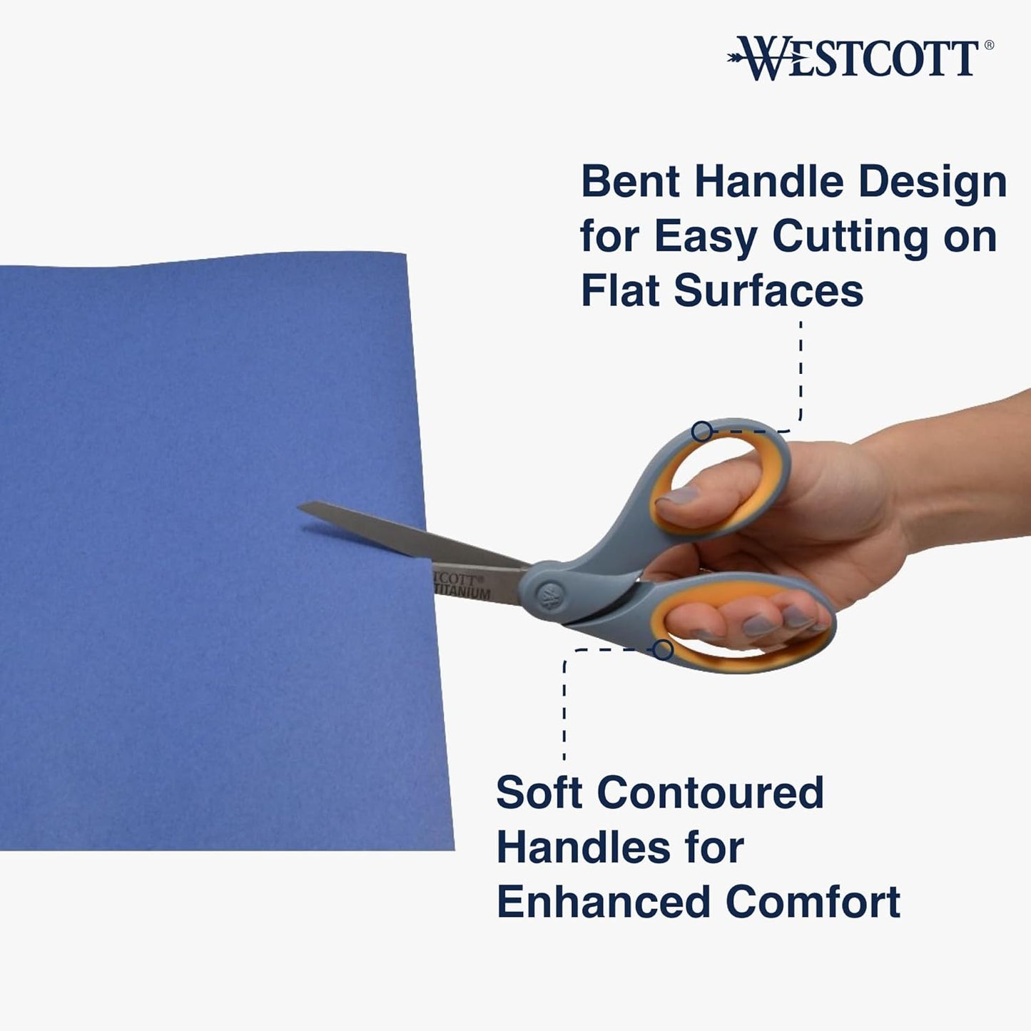 Westcott 8" Bent Craft Scissors with Titanium-Bonded Blades for Heavy-Duty Use (Yellow/Gray)