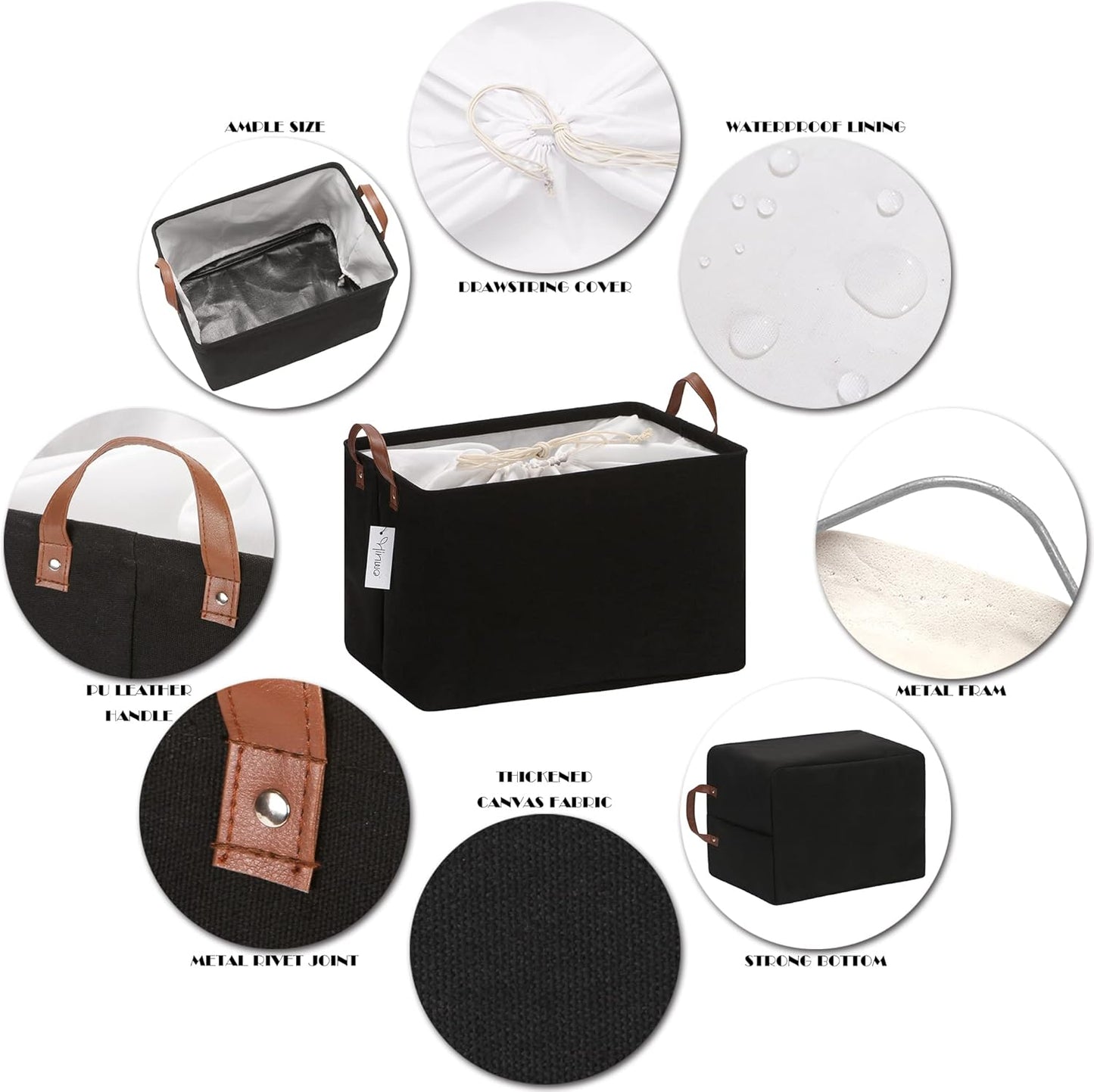 Hinwo 31L Large Storage Bins, Closet Organizers and Storage, Shelf Baskets, Foldable Clothes Storage Baskets with Handles, Containers for Clothing, Blanket, Towels, Toys, Bedding (Black)