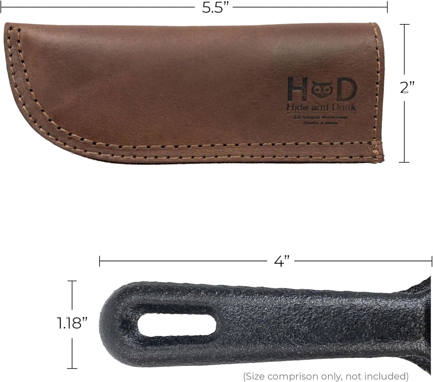 Hide & Drink, Full Grain Leather Hot Handle, Cast Iron Protector, Panhandle Potholder, Double Layered, Double Stitched, Slides On/Off Easily onto Metal Skillet Grips, Handmade, Sangria